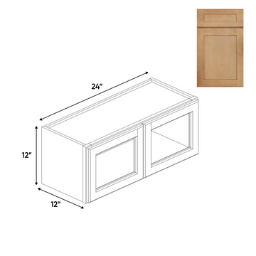 RTA - Liberty Shaker Karamel - Double Glass Door Wall Cabinets - 24