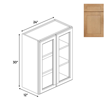 RTA - Liberty Shaker Karamel - Double Glass Door Wall Cabinets - 24