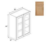 RTA - Liberty Shaker Karamel - Double Glass Door Wall Cabinets - 24"W x 42"H x 12"D