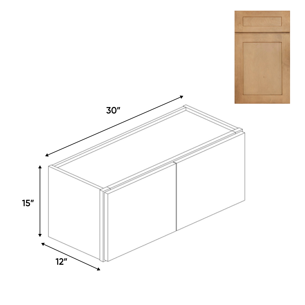 Liberty Shaker Karamel - 15" Height Double Door Wall Cabinets - 30"W x 15"H x 12"D - Pre Assembled