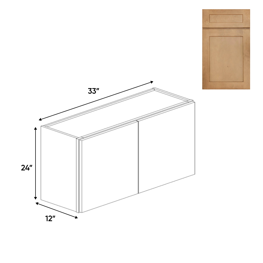 RTA - Liberty Shaker Karamel - 24"Height Double Door Wall Cabinets - 33"W x 24"H x 12"D