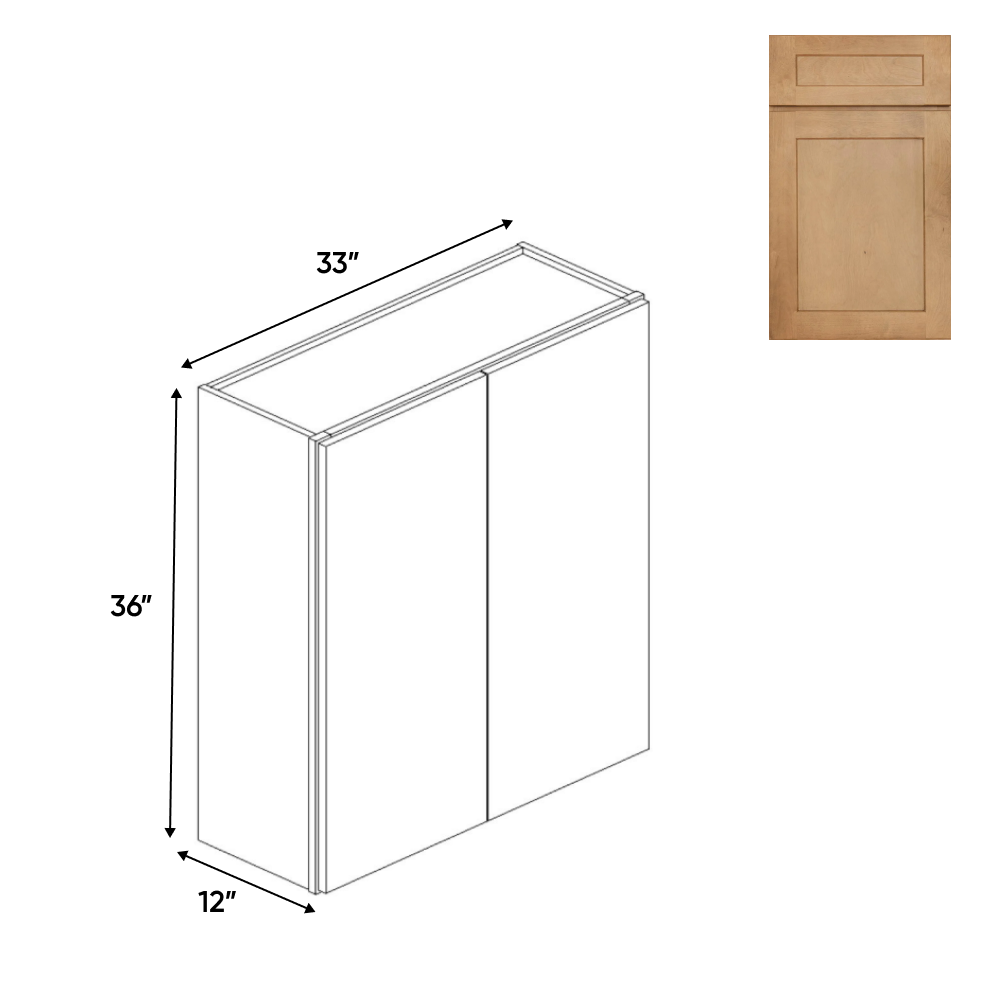 RTA - Liberty Shaker Karamel - 36"Height Double Door Wall Cabinets - 33"W x 36"H x 12"D