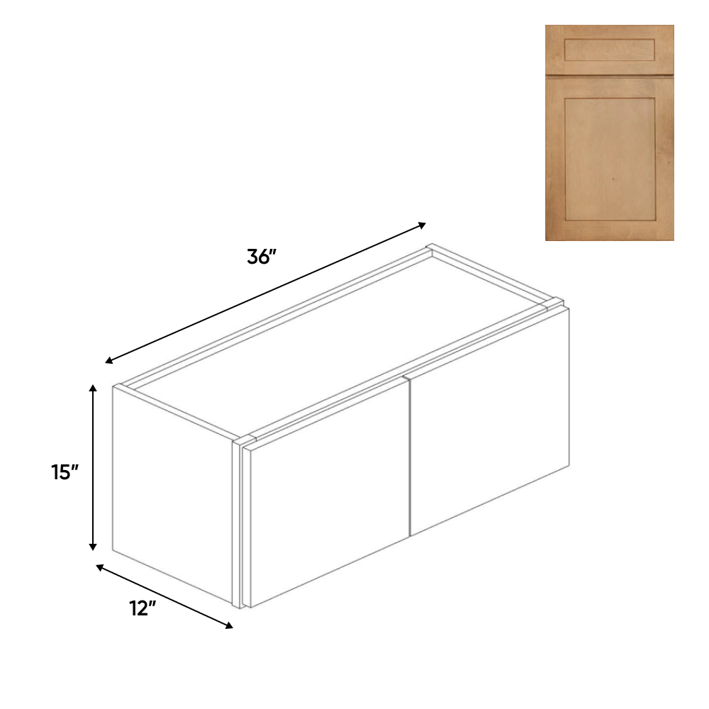 RTA - Liberty Shaker Karamel - 15"Height Double Door Wall Cabinets - 36"W x 15"H x 12"D