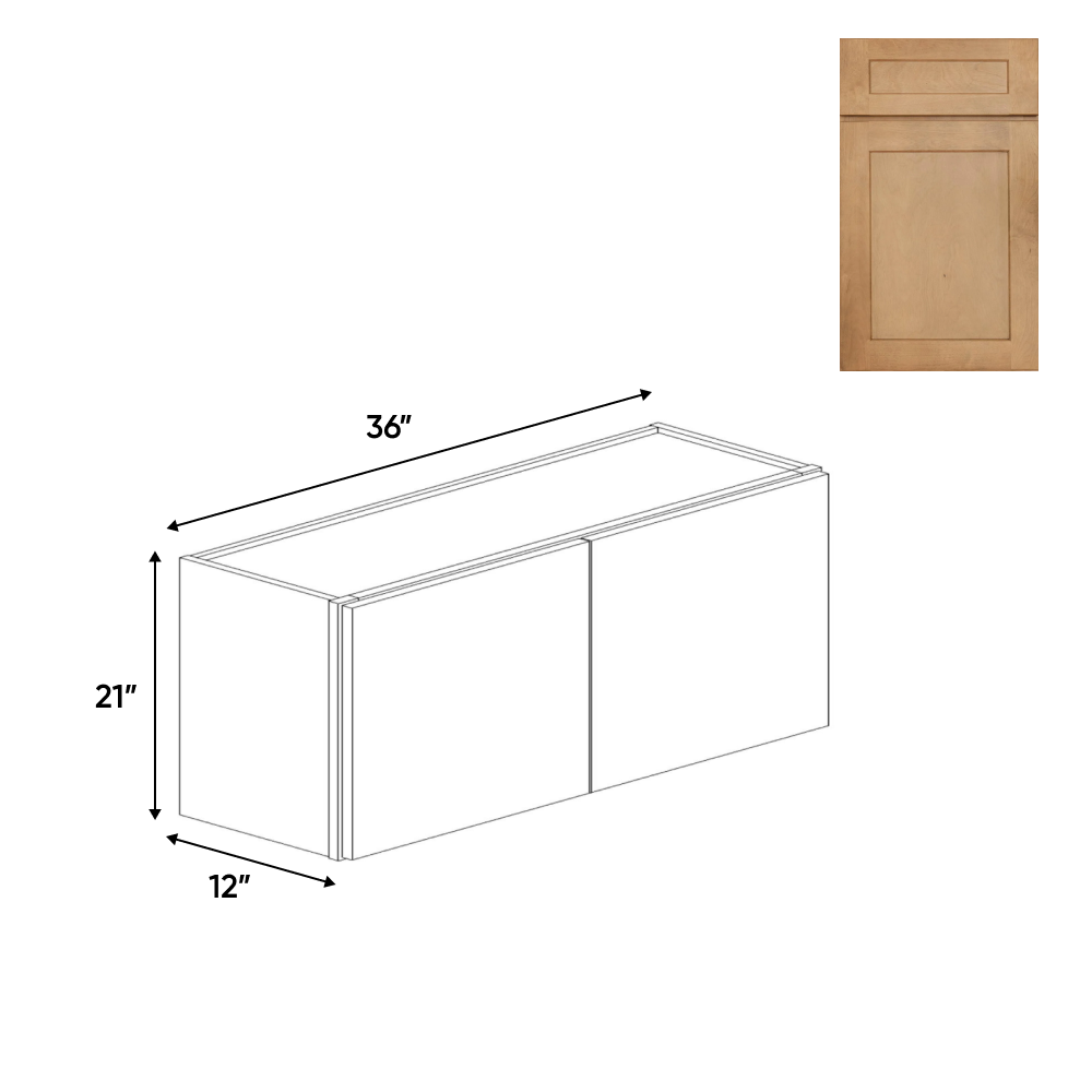 RTA - Liberty Shaker Karamel - 21"Height Double Door Wall Cabinets - 36"W x 21"H x 12"D