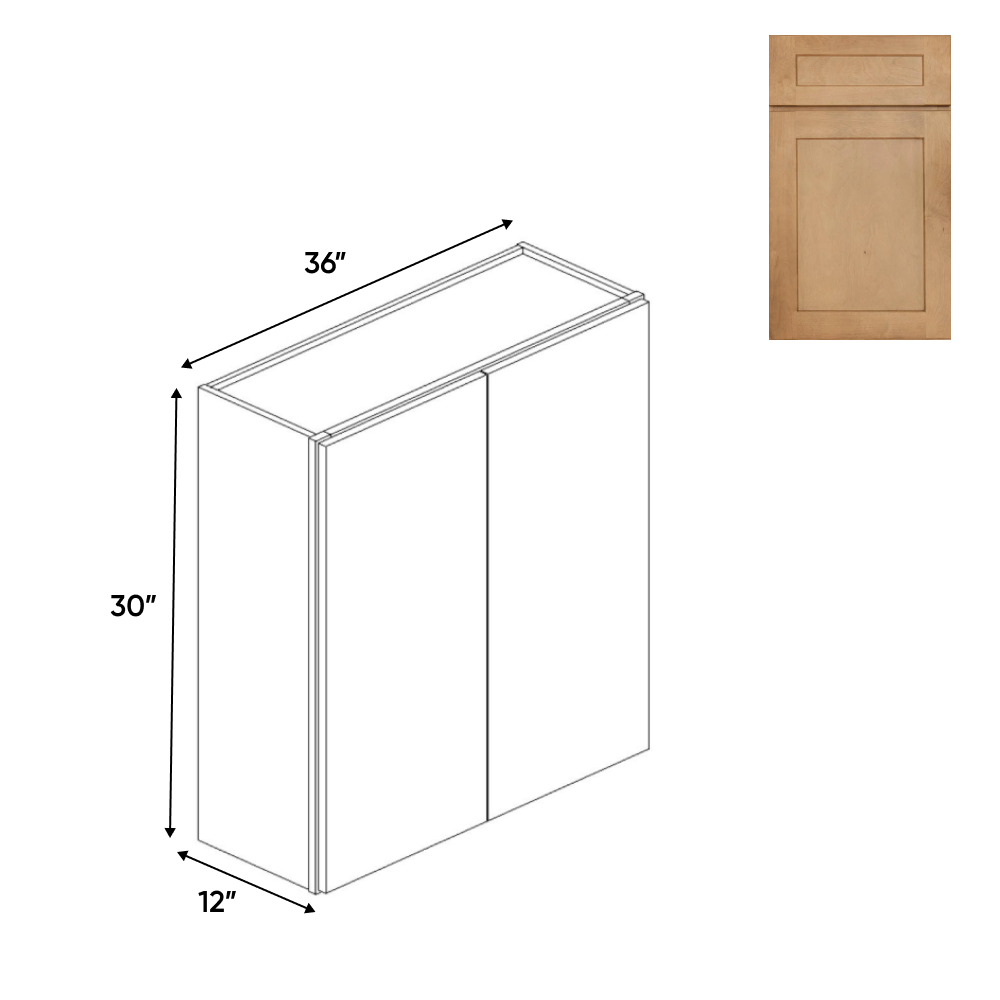 RTA - Liberty Shaker Karamel - 30"Height Double Door Wall Cabinets - 36"W x 30"H x 12"D