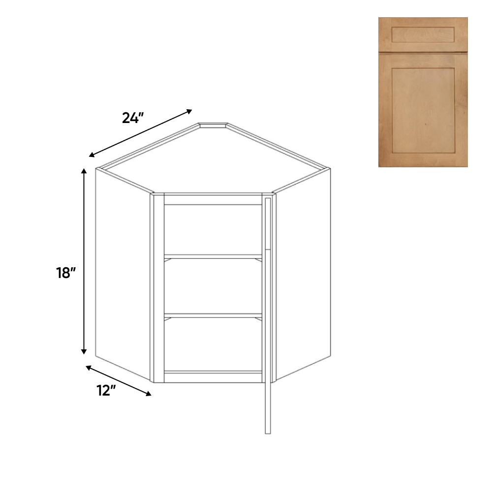 RTA - Liberty Shaker Karamel - Diagonal Corner Wall Cabinets - 24"W x 18"H x 12"D - LSK-WDC2418