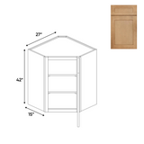 RTA - Liberty Shaker Karamel - Diagonal Corner Wall Cabinets - 27"W x 42"H x 15"D