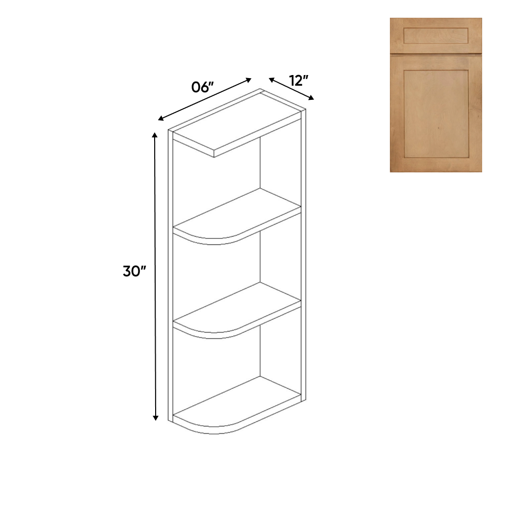 RTA - Liberty Shaker Karamel - Wall Open Shelf Cabinets - 6"W x 30"H x 12"D