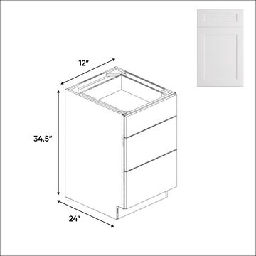 White Shaker - Base Cabinet - 12 in W x 34.5 in H x 24 in D - Pre Assembled