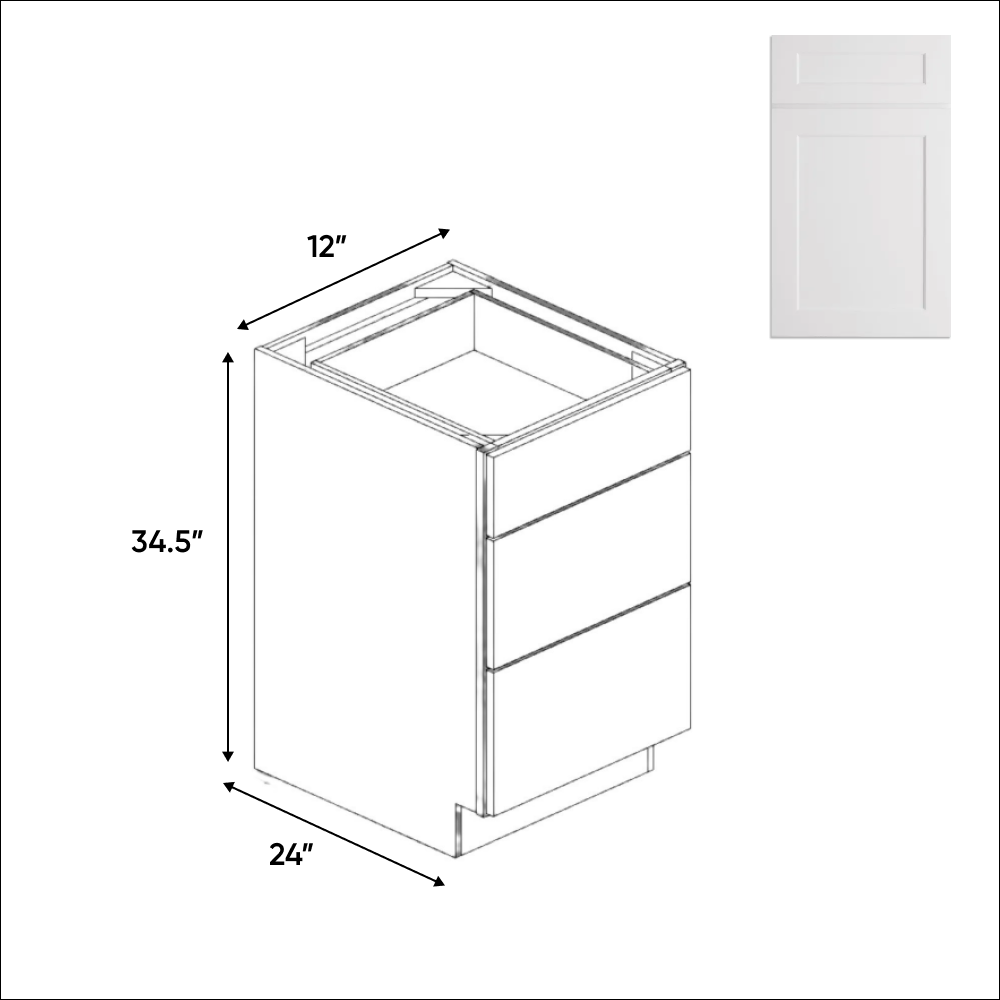 White Shaker - Base Cabinet - RTA - 12 in W x 34.5 in H x 24 in D