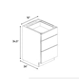 Sonoma White - 15 Inch Three Drawer Base Cabinet - 15" Width x 34.5" Height x 24" Depth