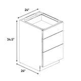 Windsor Ashen - 24 Inch Three Drawer Base Cabinet - 24" Width x 34.5" Height x 24" Depth