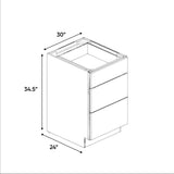 Portland Chestnut - 30 Inch Three Drawer Base Cabinet - 30" Width x 34.5" Height x 24" Depth