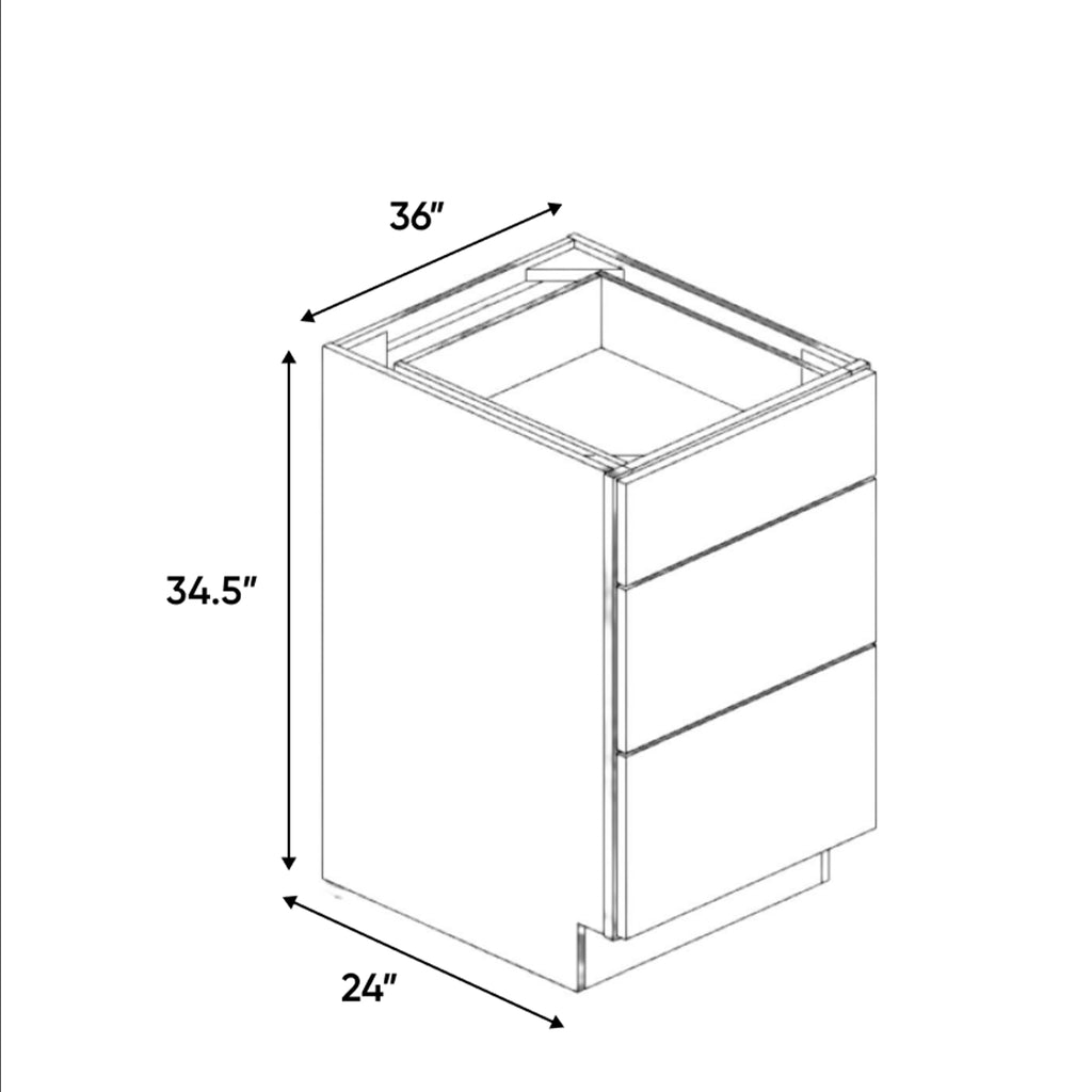 Windsor Ashen - 36 Inch Three Drawer Base Cabinet - 36