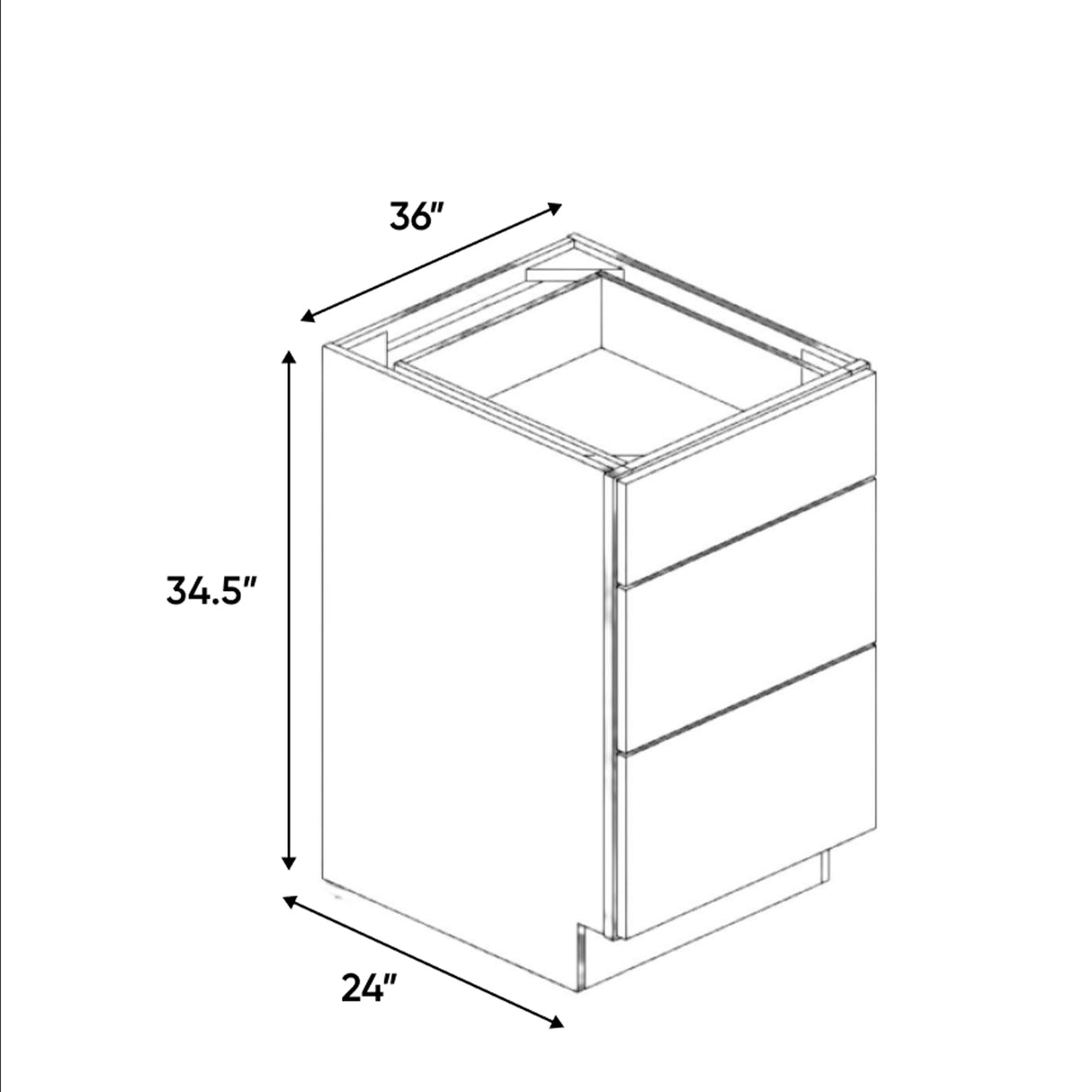 Belmont Grey - 36 Inch Three Drawer Base Cabinet - 36" Width x 34.5" Height x 24" Depth
