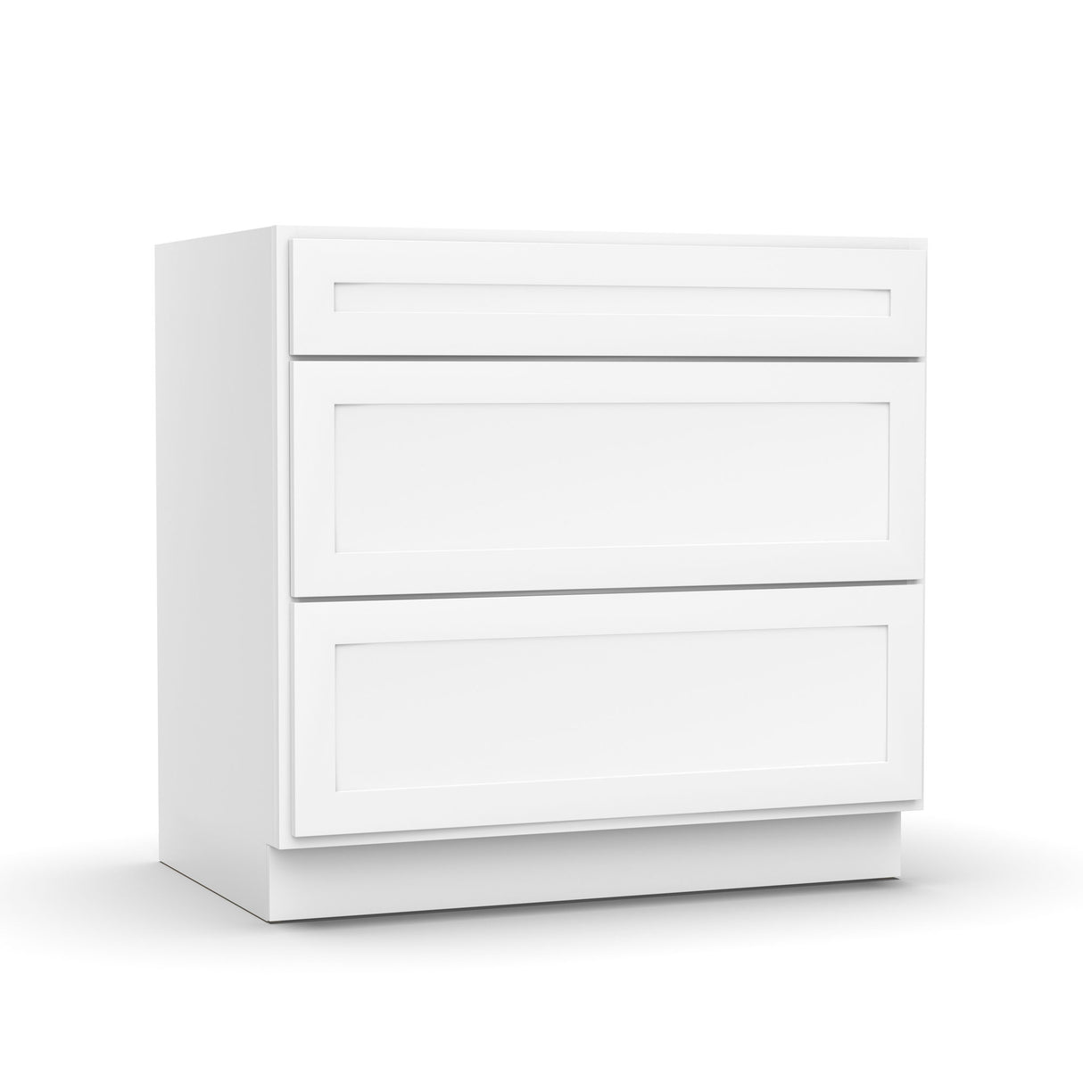 RTA - White Shaker - 3-Drawer Base Cabinet - 36"W x 34.5"H x 24"D