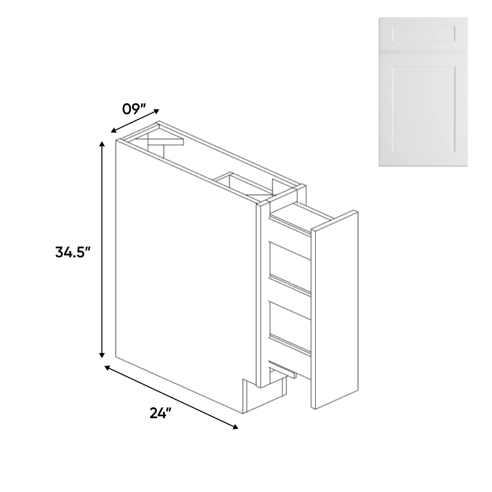 Shaker White - Spice Rack Cabinet - 9"W x 30"H x 24"L - Pre Assembled