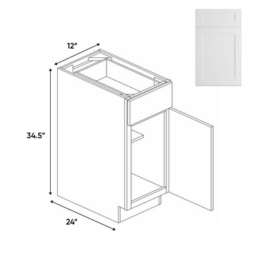 White Shaker - Single Door Cabinets - 12 in W x 34.5 in H x 24 in D