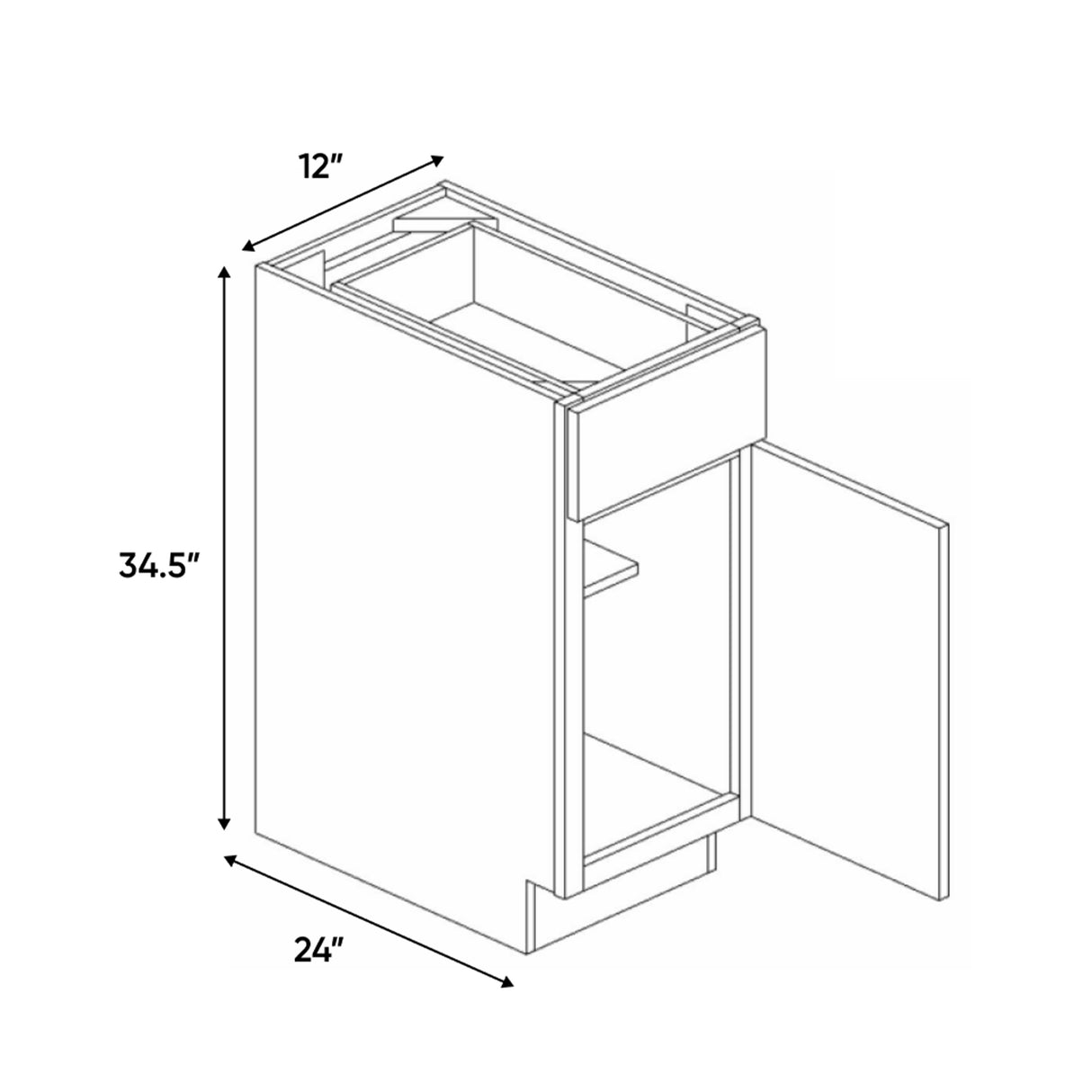 Atlas Blanco - 12 Inch Full Height Single Door Base Cabinet - 12" Width x 34.5" Height x 24" Depth