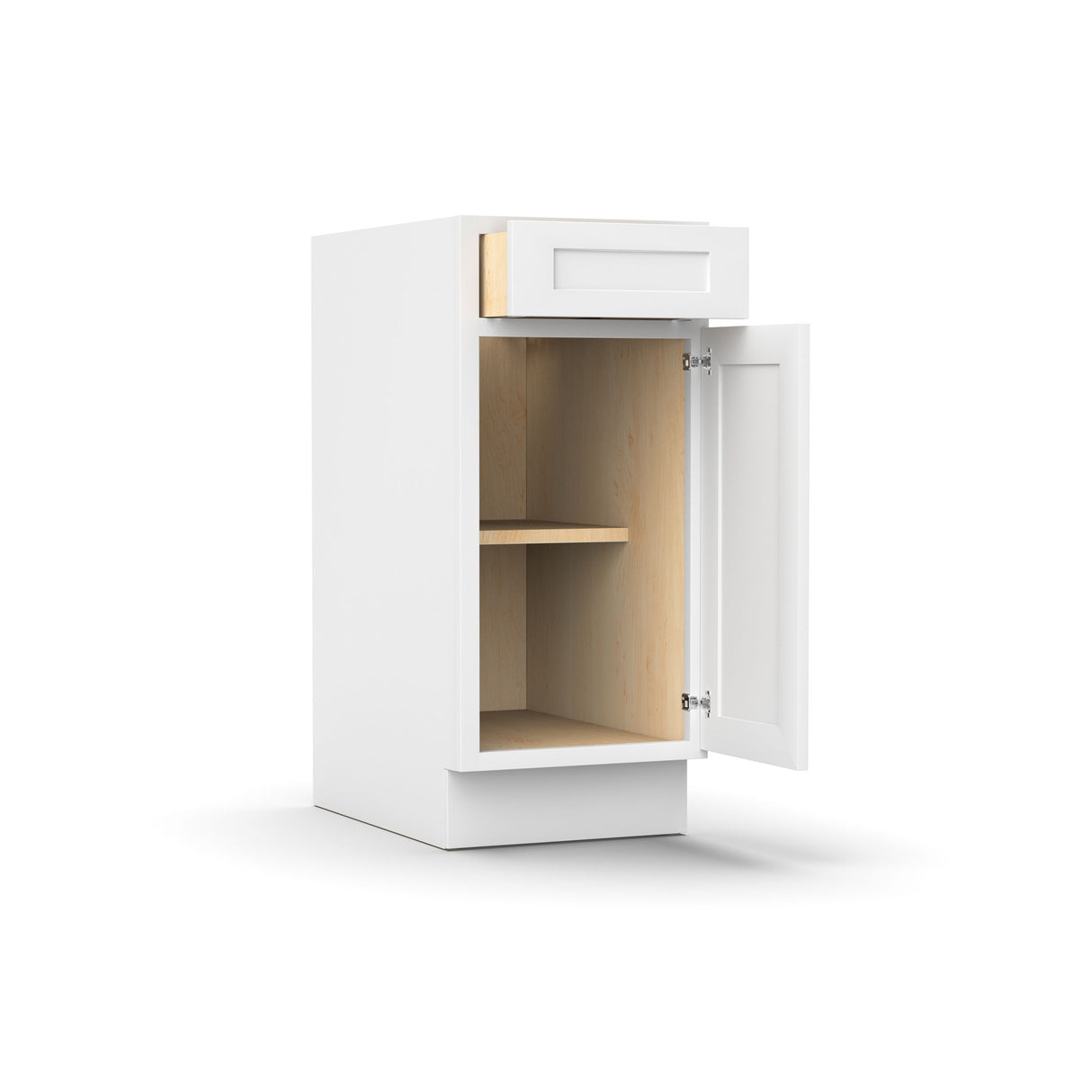 White Shaker - Single Door Cabinets - 15 in W x 34.5 in H x 24 in D