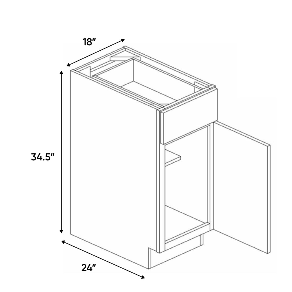 Windsor Ashen - 18 Inch Single Door Base Cabinet - 18
