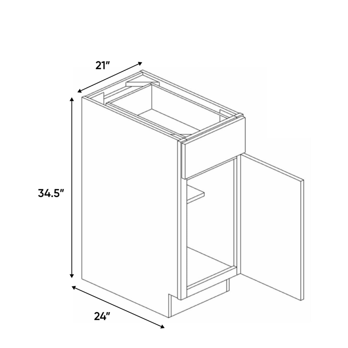 Liberty Shaker Rift - 21 Inch Full Height Single Door Base Cabinet - 21" Width x 34.5" Height x 24" Depth