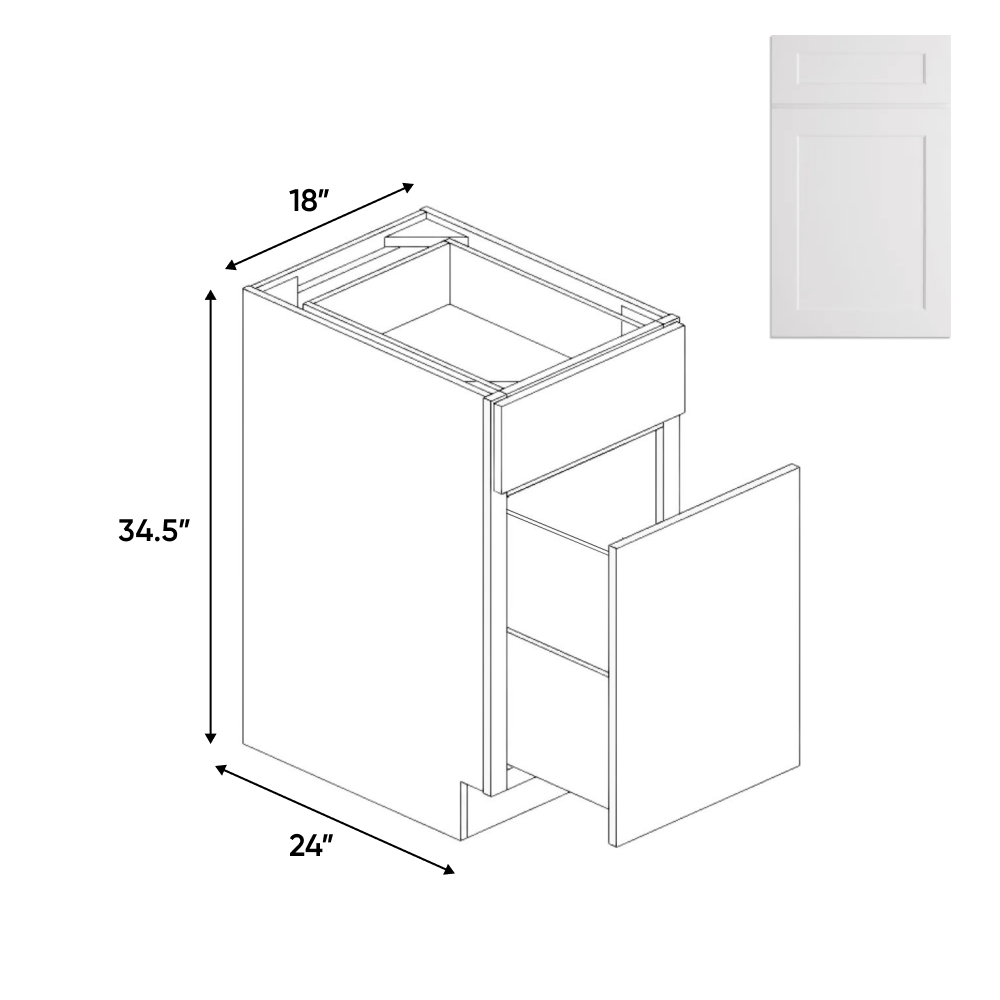 Shaker White - Waste Basket Base Cabinet - 18"W x 34.5"H x 24"D - Pre Assembled