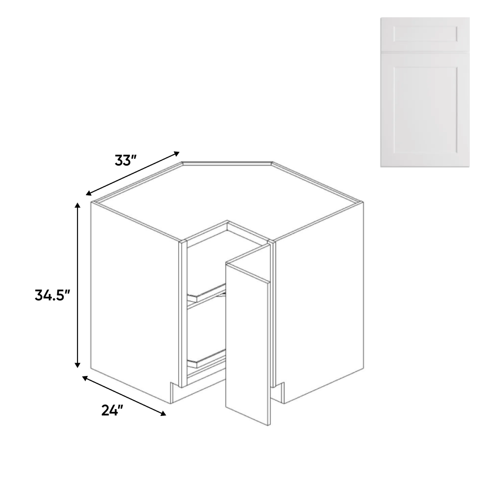 Shaker White - Lazy Susan Cabinet - 33"W x 34.5"H x 24"D - Pre Assembled