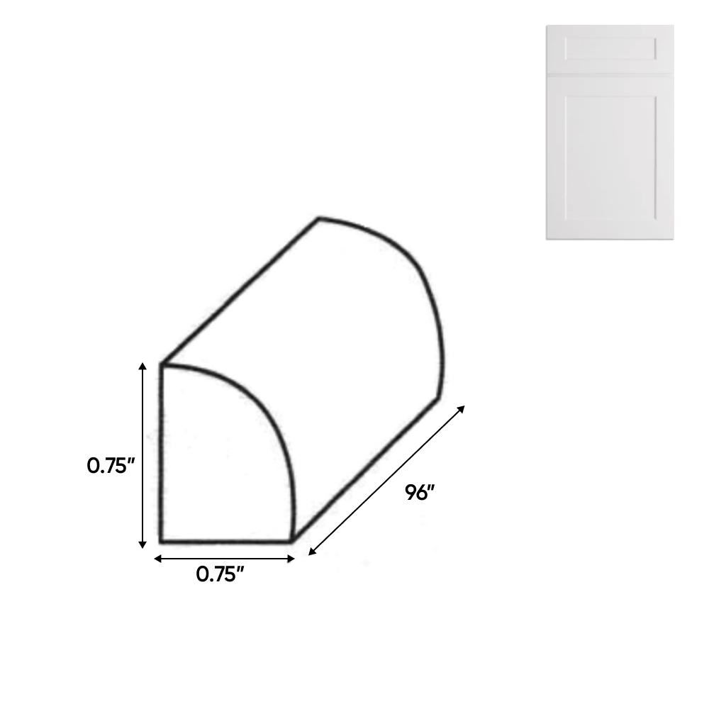 Liberty Shaker White - Quarter Round Molding - 0.75"W x 96"H x 0.75"D - PRE Assembled