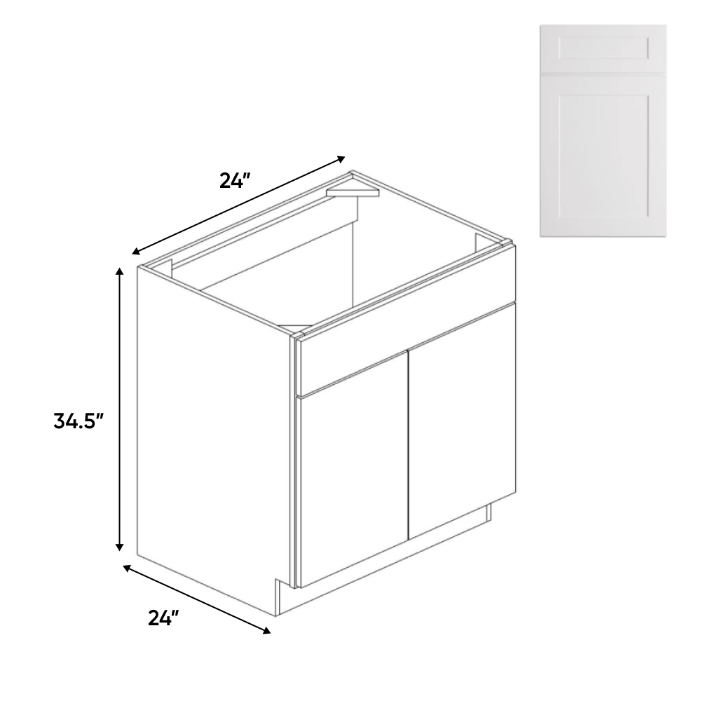 White Shaker - Sink Base Cabinets - 24 in W x 34.5 in H x 24 in D