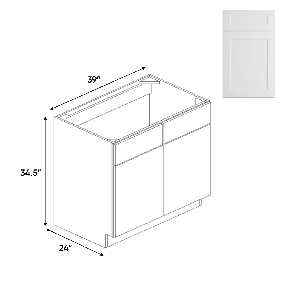 White Shaker - Sink Base Cabinets - 39 in W x 34.5 in H x 24 in D