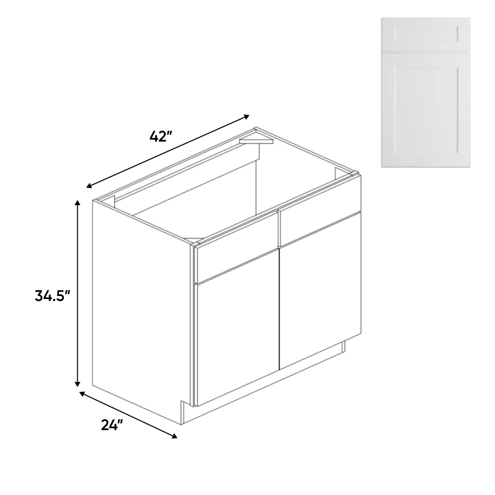 White Shaker - Sink Base Cabinets - 42 in W x 34.5 in H x 24 in D