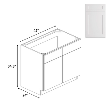 White Shaker - Sink Base Cabinets - 42 in W x 34.5 in H x 24 in D