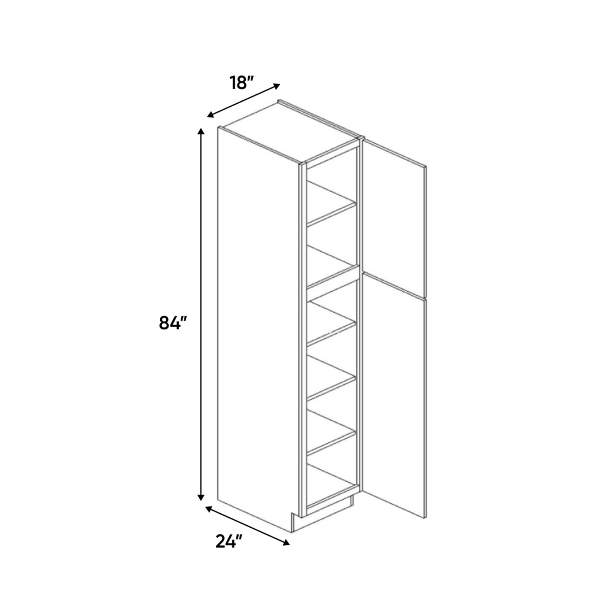 Atlas Blanco - 18 Inch Single Door Pantry Tall Cabinet - 18" Width x 84" Height x 24" Depth