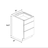 Arlington Oatmeal - 12 Inch Vanity Drawer Base Cabinet - 12" Width x 34.5" Height x 21" Depth