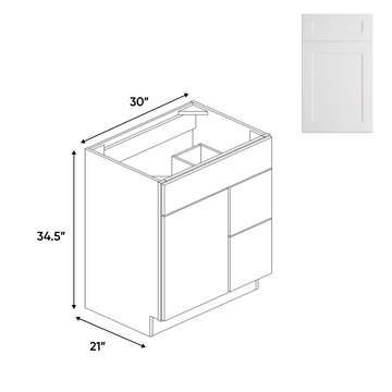 Shaker White - Vanity Sink Drawer Base Cabinets - LSW-VSD30L