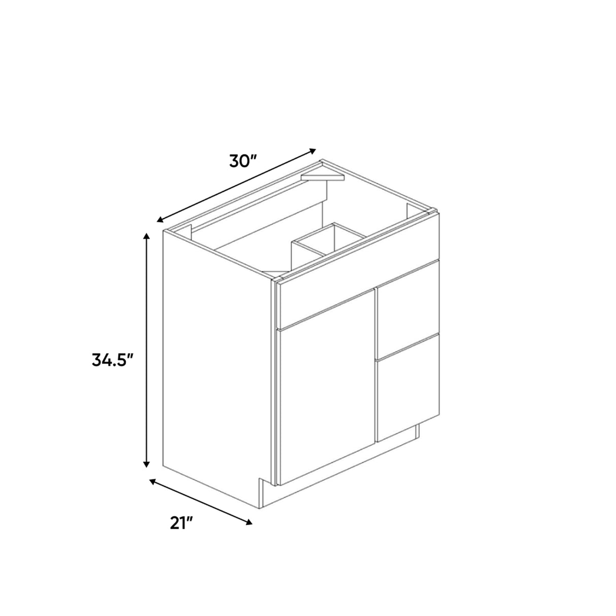 Essence Cemento - 30 Inch Vanity Sink Drawer Base Cabinet - 30" Width x 34.5" Height x 21" Depth