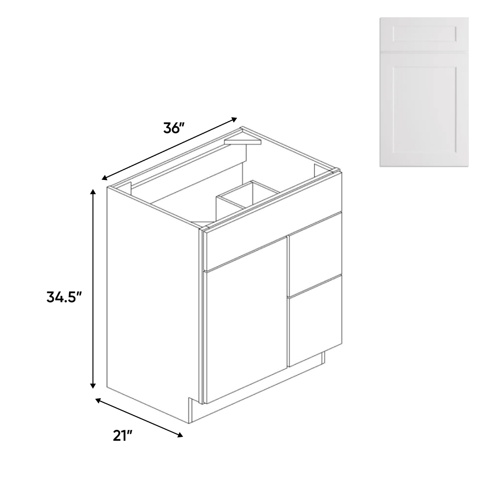 Shaker White - Vanity Sink Drawer Base Cabinets - LSW-VSD36L