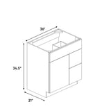 Windsor Ashen - 36 Inch Vanity Sink Drawer Base Cabinet - 36" Width x 34.5" Height x 21" Depth