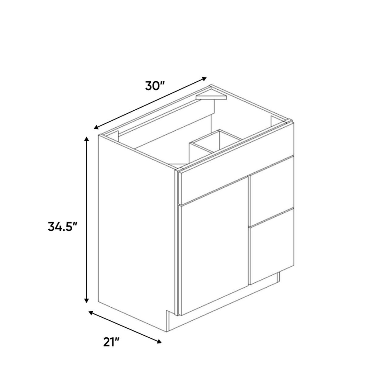 Sonoma White - 30 Inch Vanity Sink Drawer Base Cabinet - 30" Width x 34.5" Height x 21" Depth