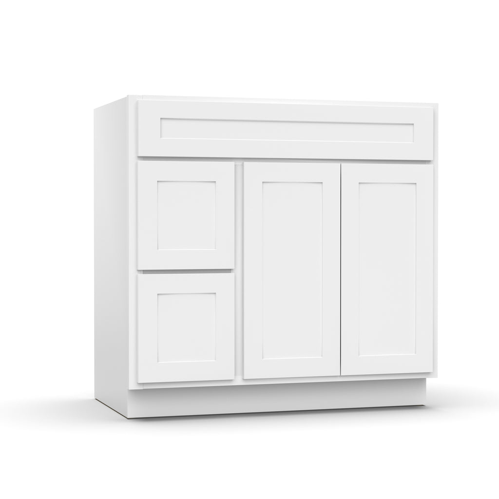 Liberty Shaker White Vanity Sink Drawer Base Cabinet - Left Side Drawers - 36