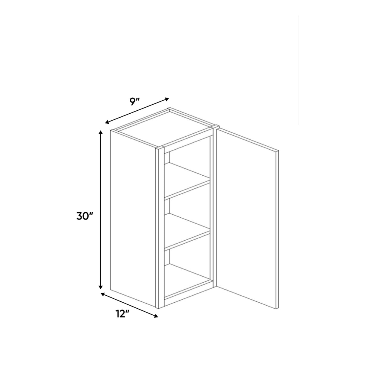 Portland Chestnut - 9 Inch Height Single Door Wall Cabinet - 9" Width x 30" Height x 12" Depth