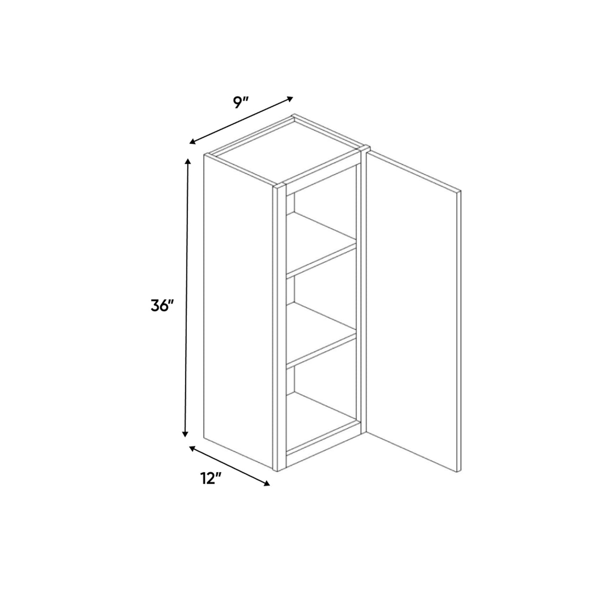 Portland Chestnut - 9 Inch Height Single Door Wall Cabinet - 09" Width x 36" Height x 12" Depth