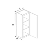 Windsor Ashen - 9 Inch Height Single Door Wall Cabinet - 09" Width x 36" Height x 12" Depth