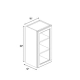 Avalon Ashen - 15 Inch Single Glass Door Wall Cabinet - 15" Width x 30" Height x 12" Depth