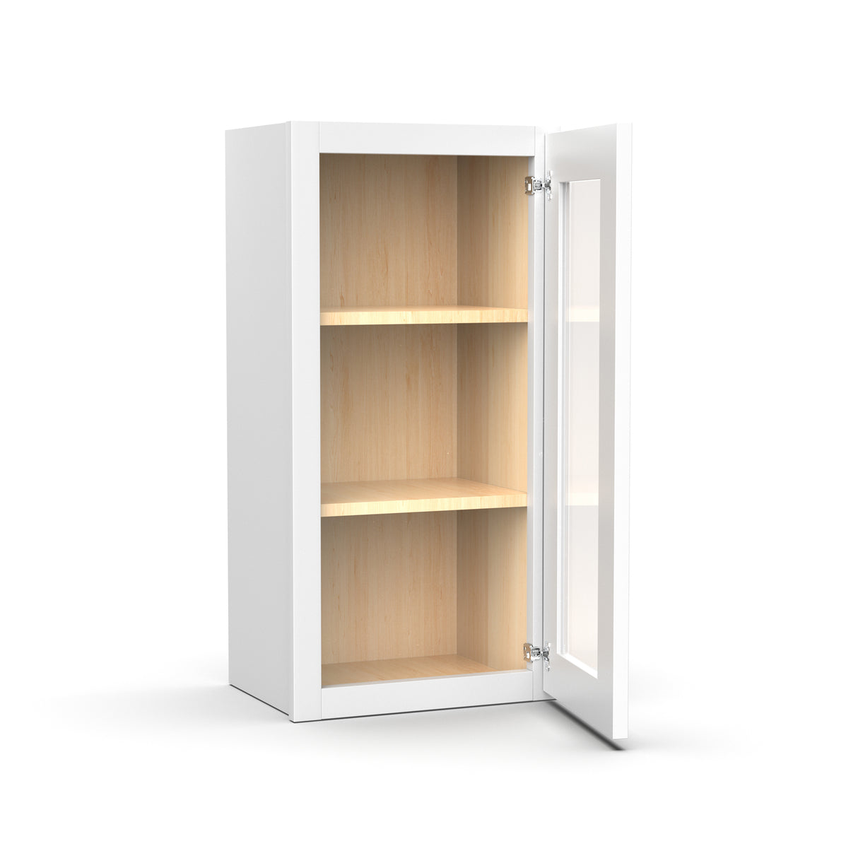Liberty Shaker White - Single Glass Door Wall Cabinets - 30"H x 15"W x 12"D