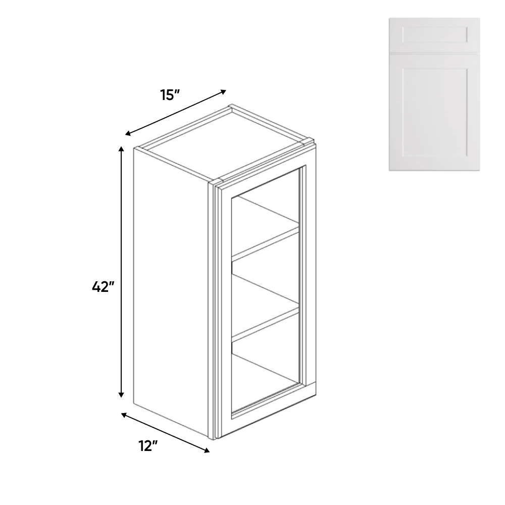 Liberty Shaker White - Single Glass Door Wall Cabinets - 42"H x 15"W x 12"D