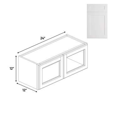 White - Double Glass Door Wall Cabinets - 12 in H x 24 in W x 24 in D