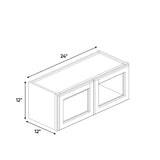 Slim Shaker Oatmeal - 24 Inch Double Glass Door Wall Cabinet - 24" Width x 12" Height x 12" Depth