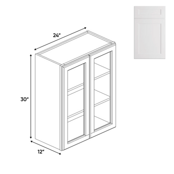 White - Double Glass Door Wall Cabinets - 30 in H x 24 in W x 24 in D